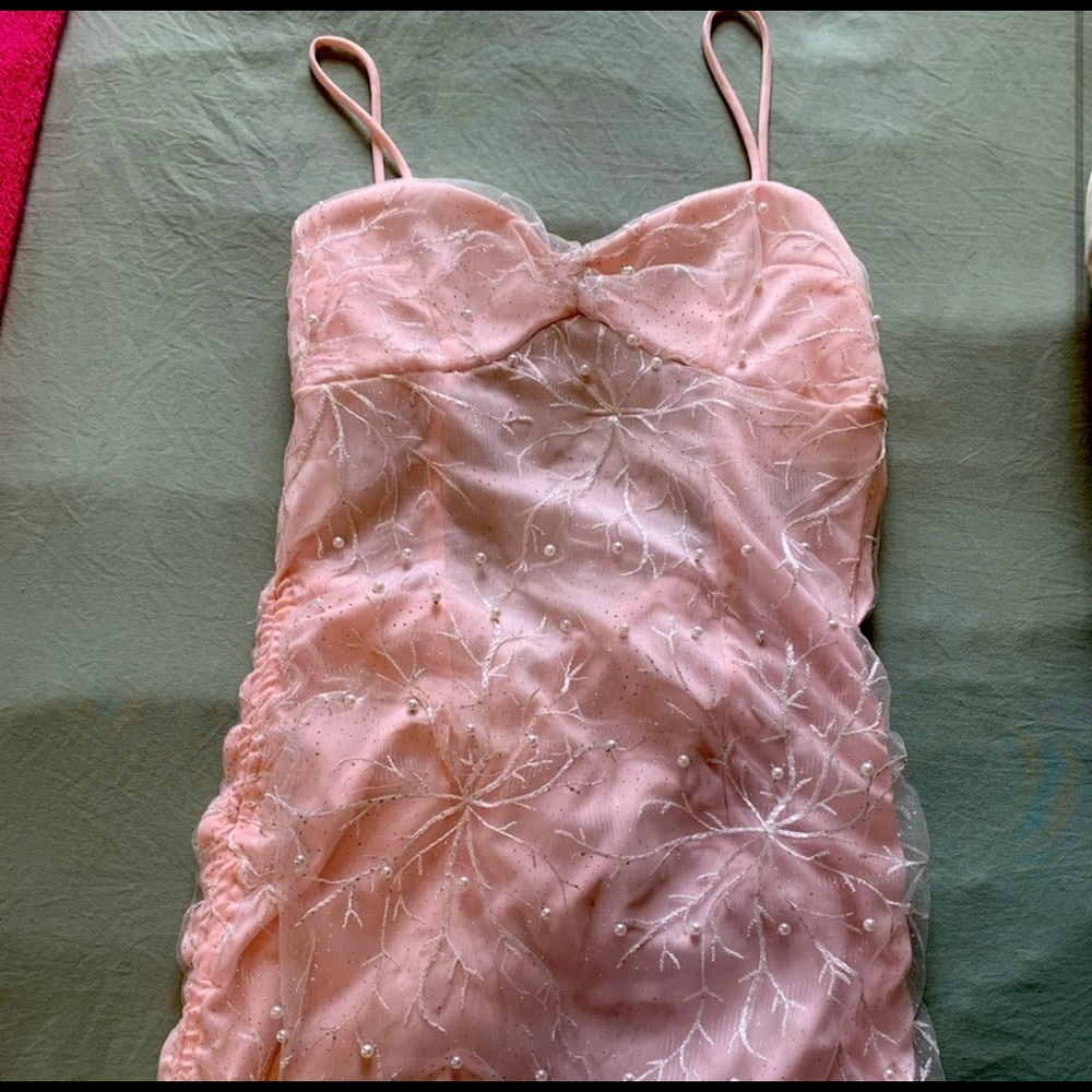 pink beaded mini dress